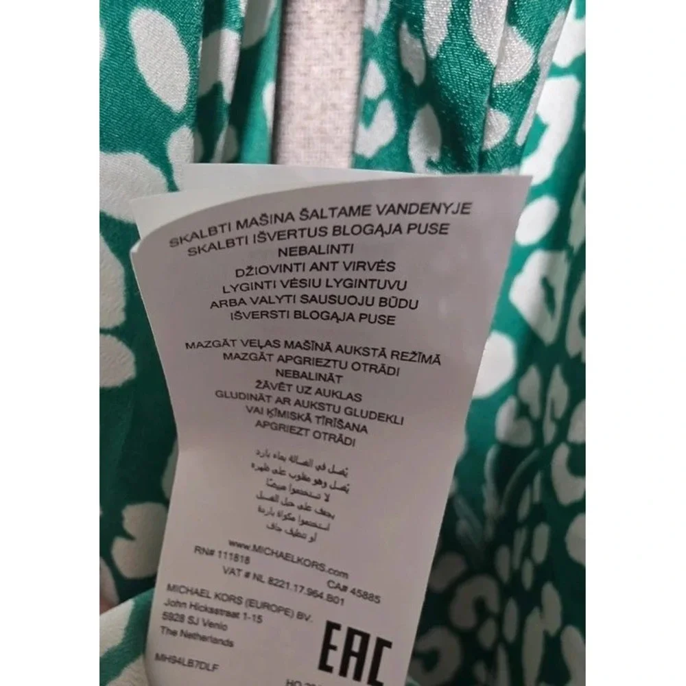Michael Kors Green Animal Print Zip Up Roll Tab Sleeve Top XL
